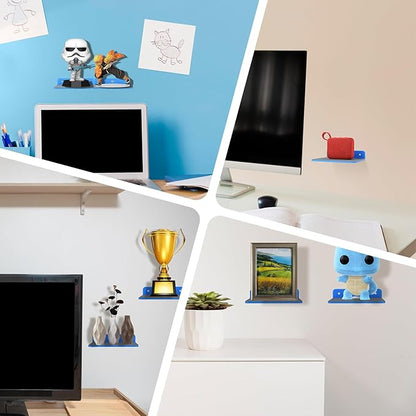 TXEsign Wall Shelves - 3 Pack, Small Wall Mount for Speaker, Webcam, Cell Phones, Display Shelf (Blue, Medium)
