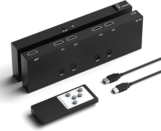 4 in 1 Out HDMI Converter with 4k@60Hz HDMI Switch & Infrared Remote Control - Ideal for Nintendo Switch/OLED/Xbox PS5/4/3 Blu-Ray Player Fire TV Stick Roku Apple TV Chromecast PC