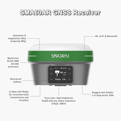 SMA60 AR Visual Photogrammetry RTK GNSS Survey System | Dual Cameras for AR Stakeout & Image Measurement, OLED Display, 60° Tilt, IP68, 4G UHF WiFi Bluetooth, High Precision Land Survey Equipment