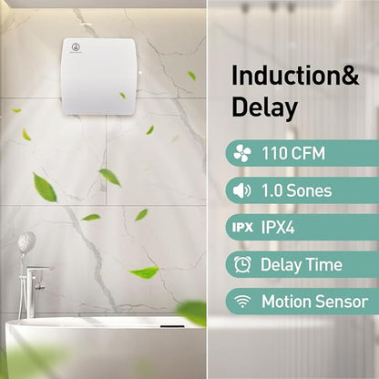 Hehou 5.9 Inch Bathroom Exhaust Automatic Fan Low Noise Window Wall Mount Vent Fan with Motion Sensor for Bathroom Kitchen Garage