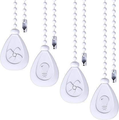 Patelai 4 Pieces Ceiling Fan Pull Chain Extender Ornament 12 Inch Ceiling Pull Chain Extension Classic Drop Shaped Pendant Beaded Ball Cord for Fan light lamp decorative with Connector(White)
