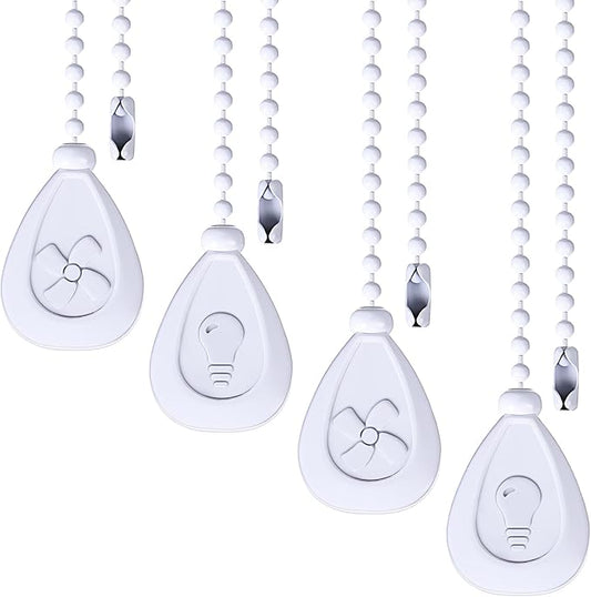 Patelai 4 Pieces Ceiling Fan Pull Chain Extender Ornament 12 Inch Ceiling Pull Chain Extension Classic Drop Shaped Pendant Beaded Ball Cord for Fan light lamp decorative with Connector(White)