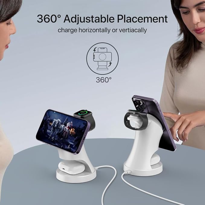 3 in 1 Wireless Charging Station for Apple Devices,Magsafe Charger Stand for IPhone16 15 14 13 12 Pro/Max/Plus/Mini Wireless Charger Station for AirPods 2/3/Pro iWatch Ultra/8/7/SE/6/5/4/3/2