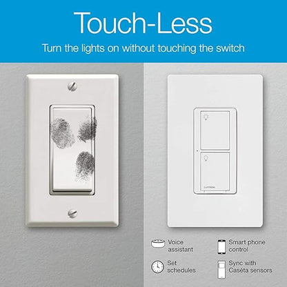 Lutron Caseta Original Smart Light Switch (Lutron Smart Hub Required), for Home, LED Lights, and Fans, 6 Amp, Single-Pole/3-Way, Neutral Required, PD-6ANS-IV, Ivory