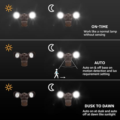 LEONLITE COB LED Security Light, Motion Sensor Outdoor Lights, Dusk to Dawn, 100-277V, ETL Listed, Adjustable Heads, Motion Detector Flood Light for Outside, IP65 Waterproof, 5000K Daylight, Bronze