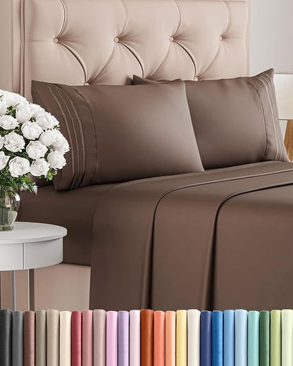 King Size 4 Piece Sheet Set - Comfy Breathable & Cooling Bed Sheets Set - Hotel Luxury Bedding for Women, Men, Kids, Teens, Boys & Girls - Deep Pockets, Ultra-Soft and Wrinkle Free - Oeko-Tex - Brown