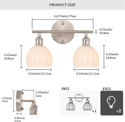 Shenmoyl Bathroom Light Fixtures, 2-Light Vanity Wall Light Over Mirror with White Tulip Glass Shade for Bedroom Living Room (Bulb Not Included), Satin Nickel