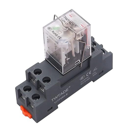 TWTADE/DC 12V Electromagnetic Power Coil Relay 10A 8 Pins 2DPT 2NO 2NC with Indicator Light and Socket Base -YJ2N-LY