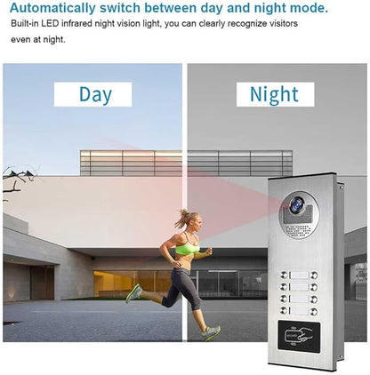 ANJIELO SMART Wired Video Multifamily Apartment Intercom System,2/3/4/6/8/10/12 Units 7 inch Monitor Video Door Phone Kit,Video Doorbell, ID Card Unlock, 2 Way Audio for Home (1 doorbell + 8 Monitor)