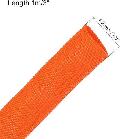 MECCANIXITY Braided Cable Sleeves Heat Shrinkable Fabric Sleeving, 7/8" 3ft Orange 2:1 Ratio Heat Shrinkable Cord Protector for Harness Cable, Network Cable Protection, Cable Management