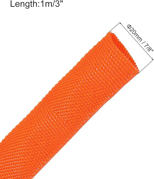 MECCANIXITY Braided Cable Sleeves Heat Shrinkable Fabric Sleeving, 7/8" 3ft Orange 2:1 Ratio Heat Shrinkable Cord Protector for Harness Cable, Network Cable Protection, Cable Management