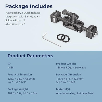 SMALLRIG Quick Release Magic Arm with 360° Ball Head, Articulating Magic Arm with 1/4"-20 Screws & Detachable Locating Pins, Max Payload 5.5kg / 12.1lbs, for Monitor, Camera Cage, HawkLock H21