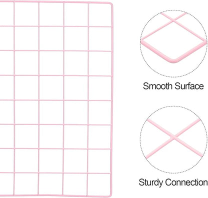 PATIKIL 12"x16" Wire Grid Panel, 2 Pack Board Photo Pictures Memo Display Grid Panels Hanging Organizer Wall Decorative Panel for Home Office Wedding, Pink