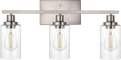 WINSHEN Bathroom Light Fixtures 3-Lights Seeded Glass in Brushed Nickel Finish, 23.6-Inches Vanity Lighting Bath Wall Mount Lamp for Kitchen Living Room Workshop