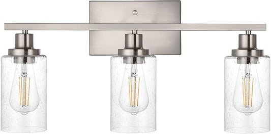 WINSHEN Bathroom Light Fixtures 3-Lights Seeded Glass in Brushed Nickel Finish, 23.6-Inches Vanity Lighting Bath Wall Mount Lamp for Kitchen Living Room Workshop