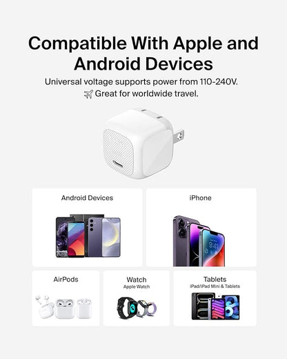 Belkin USB C Charger Block 20W (2 Pack), Fast Charging Block, Type C Wall Charger, Compatible with Apple iPhone 17, Air, Pro, AirPods,Samsung Galaxy S25, Google Pixel 10, iPad, AirPods, etc - White