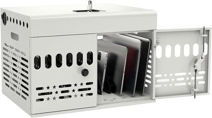 12-Device Charging Cabinet -Lockable Charging Station for iPad, Chromebook,Laptop&Tablet- American Style Charging Cabinet with Cord Management Ideal for Classrooms & Offices (Grayish White)
