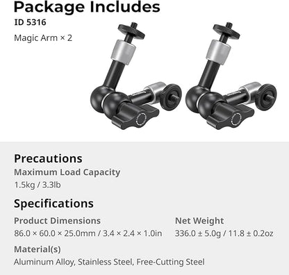 SMALLRIG 5.5-inch Magic Arm 2-Pack, Articulating Adjustable Friction Arm Mount with 1/4"-20 Thread Screw, for Camera Monitor/LED Light Setup, 5316