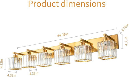 FDPBY Modern 6-Light Gold Brushed Brass Finish Crystal Wall Light for Bathroom Vanity