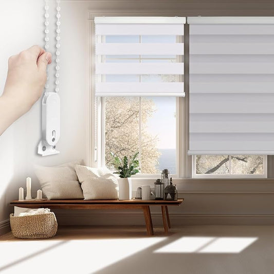 FOIRESOFT Standard Blackout Zebra Roller Blinds [Bonita, Silver White, W 39 x H 64inch] Dual Layer Privacy Shade, Room Darkening, Select 1x1 for Custom