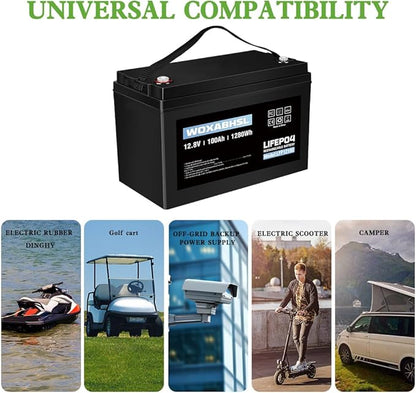 WOXABHSL 4 PCS 12V 100AH Lifepo4 Lithium Battery Up to 15000+ Deep Cycles, Buit in 100A BMS Perfect for Trolling Motors, Boat, Marine, Rv, Solar