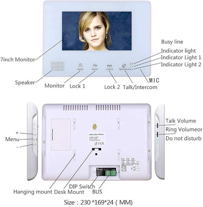 4 Apartment Bus 2 Wire Video Door Phone Intercom Systems 7 Inch Kit for Electronic Door Lock Home Night Vision