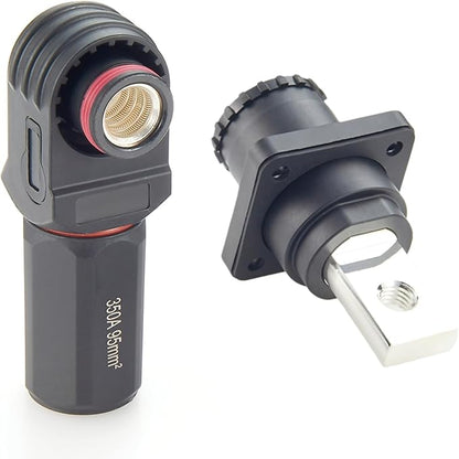 1 Set Battery Energy Storage Connector 350A 95mm² High Current HV Connectors Quick Plug Terminal Right Angle Plug and Socket IP67 Waterproof Power Adapter (Black, 350A)