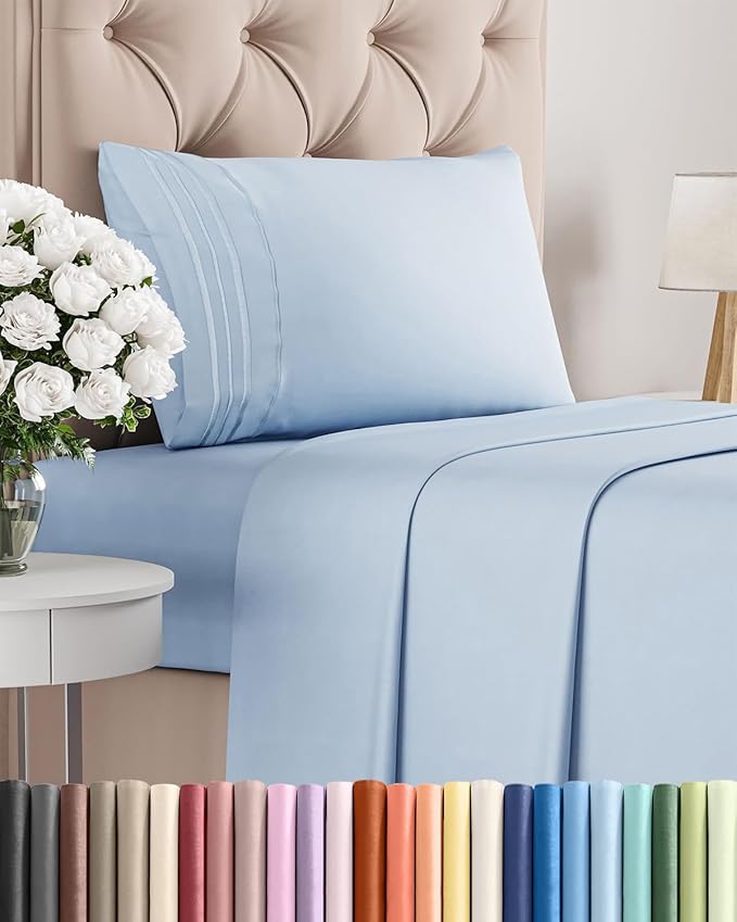 Twin Size 3 Piece Sheet Set - Comfy Breathable & Cooling Bed Sheets Set - Hotel Luxury Bedding for Women, Men, Kids, Teens, Boys & Girls - Deep Pockets, Ultra-Soft, Wrinkle Free - Oeko-Tex - Sky Blue