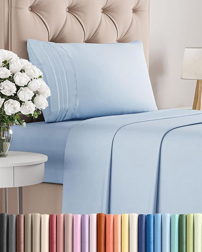 Twin Size 3 Piece Sheet Set - Comfy Breathable & Cooling Bed Sheets Set - Hotel Luxury Bedding for Women, Men, Kids, Teens, Boys & Girls - Deep Pockets, Ultra-Soft, Wrinkle Free - Oeko-Tex - Sky Blue