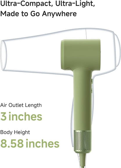 Laifen MINI Hair Dryer, Lightweight and Compact High Speed 200M Ionic Blow Dryer with 110, 000 RPM Brushless Motor for Fast Drying, Low Noise, Hairdryer with Magnetic Nozzle, Child Mode