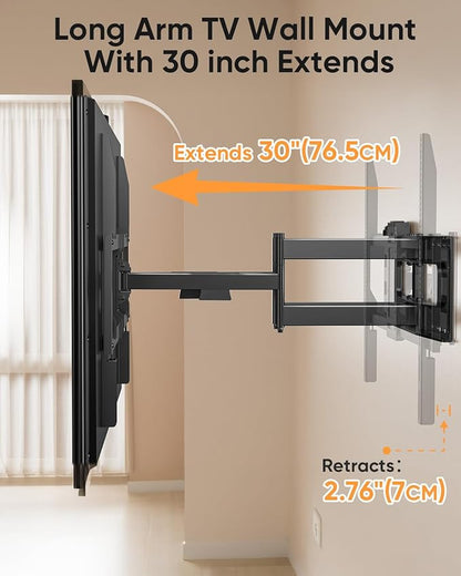 FORGING MOUNT Heavy Duty 98 100 inch TV Wall Mount with Power Strip for 50–100 Inch Large TVs up to 220 lbs,Full Motion TV Mount Bracket Smooth Swivel,Tilt,Extends,VESA 800x600mm,16”-24” Wood Studs