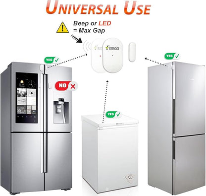 Fridge & Freezer Door Alarm with Delay When Left Open, 60sec, 120sec, 180sec Reminders, Refrigerator Door Chime (Pack 2).