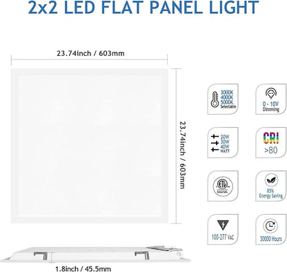 CycevSun 4-Pack 2x2 LED Flat Panel Light Drop Ceiling, 0-10V Dimmable, 40W, 4400LM, 3CCT 3000K/4000K/5000K Selectable, 100-277V, ETL Listed, 5-Year Service