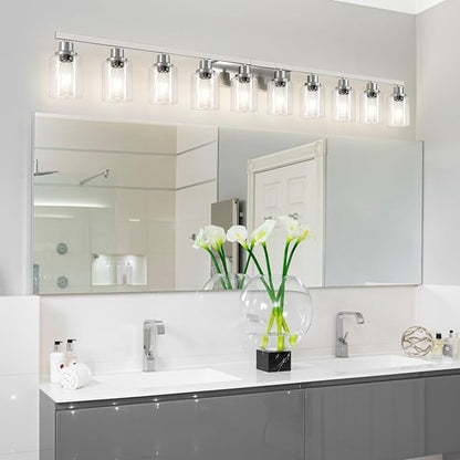 DIKAIDA Brushed Nickel Bathroom Vanity Light,10-Light Vanity Lights with Clear Glass,64.5in Modern Bathroom Wall Lights Fixtures Over Mirror,Wall Sconces Lighting for Bedroom Living Room,E26