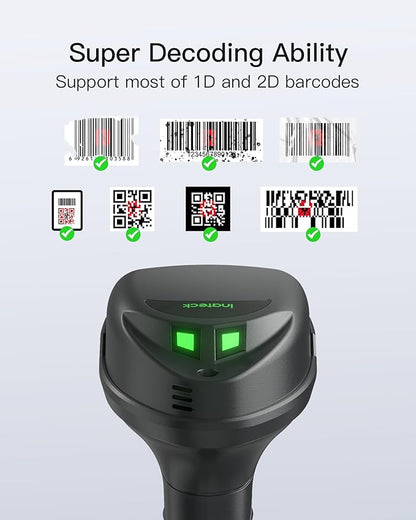 Inateck Wireless Barcode Scanner, 1D/2D QR Code Scanner with Smart Base, Bluetooth/2.4G/USB 3-in-1 Connectivity, Compatible with Windows/iOS/Android/Mac/Linux for Retail/Warehouse/Logistics