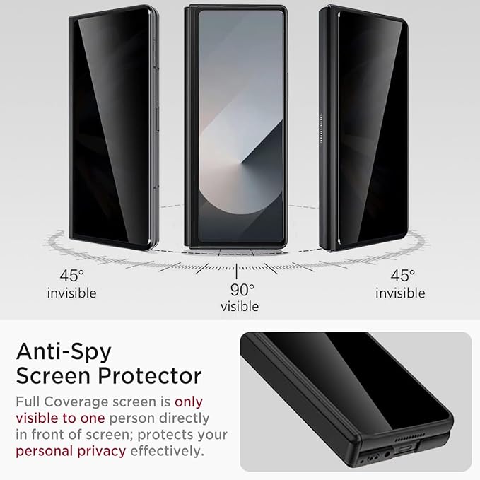 Miimall for Samsung Galaxy Z Fold 6 Case with Privacy Screen Protector, [Anti Spy] Built-in Adjustable Kickstand & Magnetic Hinge Protection Full-Body Protective Case for Galaxy Z Fold 6 5G Black