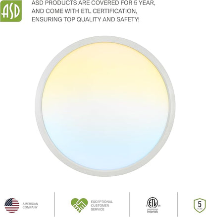 ASD LED 24" Round Flush Mount Ceiling Light Fixture, Low Profile Surface Lighting | 5CCT, Dimmable, Ultra-Thin, ETL Listed | 38W 2700LM 2700-6000K 100-277V | Kitchen, Hallway Lamp | White, 2 Pack
