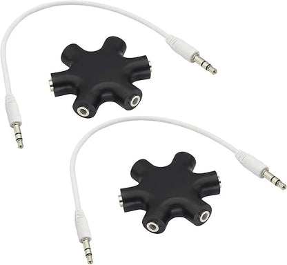 zdyCGTime Headphone Splitter, 6-Port Music Sharer, 3.5mm 6 Port Female Headset Adapter with 3.5mm M/M TRS Stereo Plug Cable (Black)