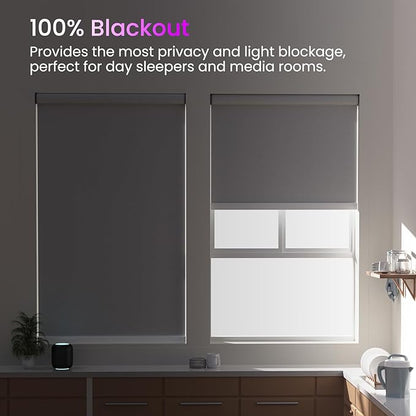 Astomi Motorized Roller Shades for Windows, Blackout Automatic Blinds with Remote, Smart Blinds, Voice Control, Compatible with Alexa, Google, Custom Size, Jacquard Grey