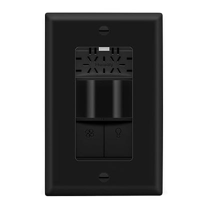 LIDER Humidity Sensor Switch and Motion Sensor Light Switch, PIR Sensor, Humidity Detection, Occupancy/Vacancy, No Neutral Required, ¼ HP, 1-Pole, UL Listed, Black, Wall Plate Included