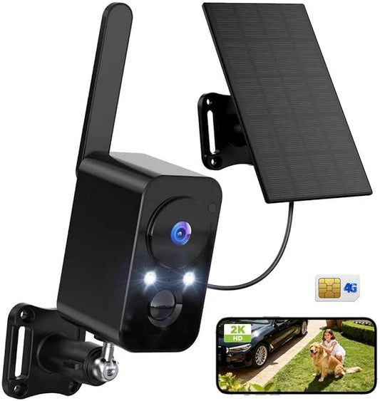IHOXTX 4G SIM Cellular Security Cameras Wireless Outdoor/Indoor with Solar Panel: No WiFi Battery Operated Camera for Home Security with 2-Way Audio - Color Night Vision House CCTV Cam