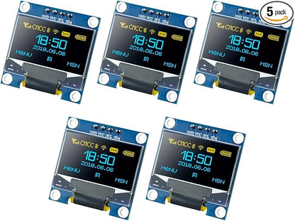 Hosyond 5 Pcs 0.96 Inch OLED I2C IIC Display Module 12864 128x64 Pixel SSD1306 Mini Self-Luminous OLED Screen Board Compatible with Arduino Raspberry Pi(Blue and Yellow)