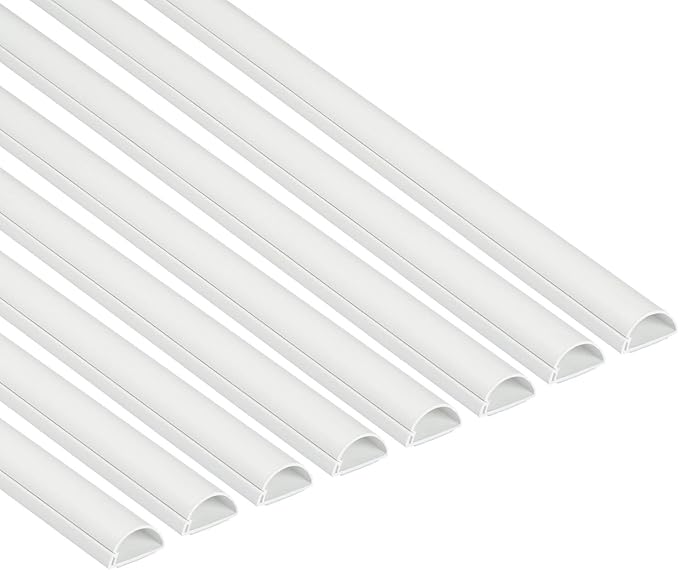 D-Line Half Round Cord Hider, Patented Cable Cover, Hide TV Wall Mount Wires, Raceway for Cords, Decorative Wire Covers, Paintable, Adhesive Cable Concealer - 8X 1.18in W x 0.59in H x 39in L - White