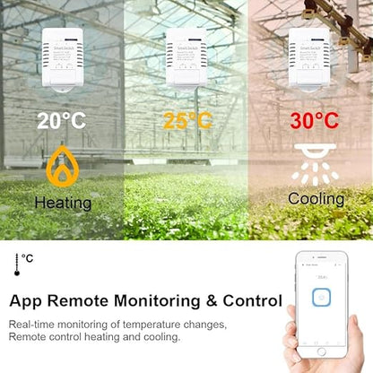 MHCOZY WiFi Temperature Controller Sensor Module, Tuya app Wireless Remote 16A Smart Switch with Energy Consumption Monitoring,Compatible with Alexa Google