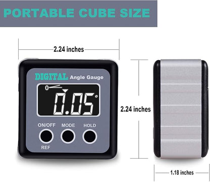 Digital Angle Gauge, eOUTIL Angle Finder Mini Digital Level Protractor Inclinometer with V-Groove Magnetic Base - Cube Level Box for Woodworking, Table Saw, Construction, Machinery, Masonry