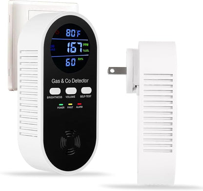5-in-1 Combination Gas & Carbon Monoxide Detector with Battery Backup,Plug in Natural Gas Detector & CO Alarm with Temperature(°F) & Humidity Sonsor,Propane & CO Detector for Home,RV,Apartment