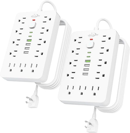 JouleLoom 2 Pack 6 FT Flat Plug Surge Protector Power Strip,11 Multiple AC Outlets with 6 USB Ports (2 USB C), 6 Feet Extension Cord, 1250W/10A, One Touch Switch Button, 17 in 1 Compact powerstrip