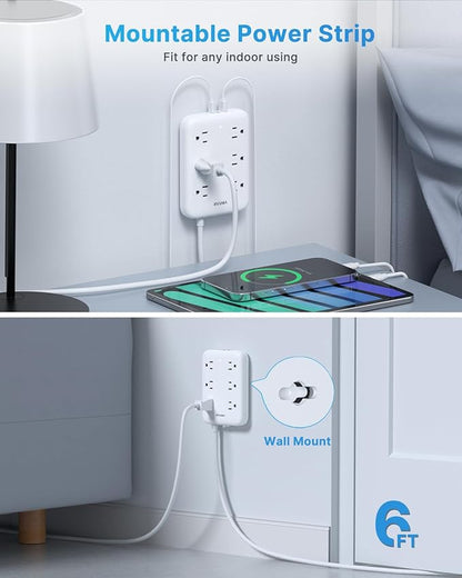 2 Prong GFCI Power Strip, VINTAR 2 Prong to 3 Prong GFCI Plug Adapter, 6ft Extension Cord with 6 Outlets & 4 USB(2 USB-C), 1050J Surge Protector, Polarized Plug Wall Mount for Non-Grounded Outlet