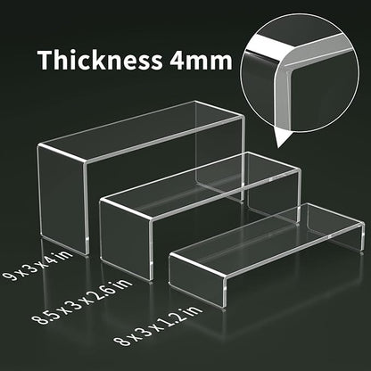 HIIMIEI Acrylic Display Risers, 6 Pcs 9" Large, Thickened 5mm Clear Rectangular Risers for Cupcake Stand, Tiered Display Stand for Collectibles