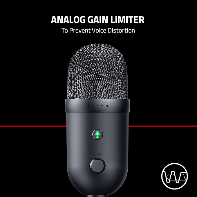 Razer Seiren V2 X USB Condenser Microphone for Streaming and Gaming on PC: Supercardioid Pickup Pattern - Integrated Digital Limiter - Mic Monitoring and Gain Control - Built-in Shock Absorber